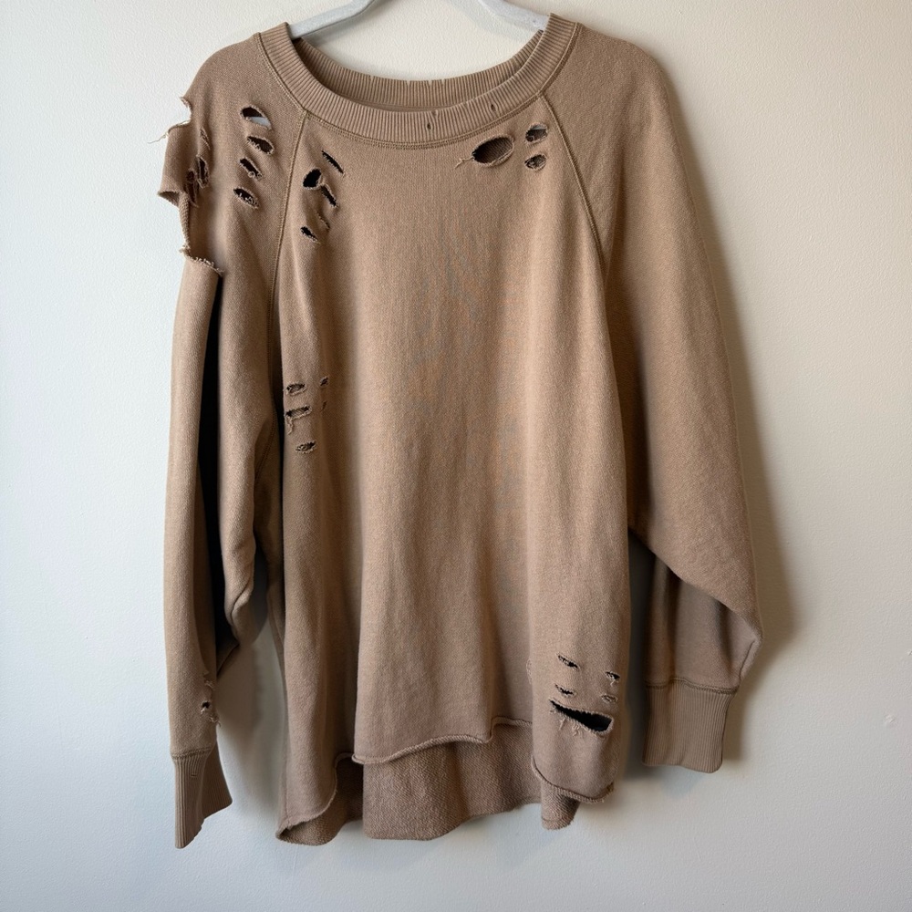 Aerie Distressed Tan Sweatshirt